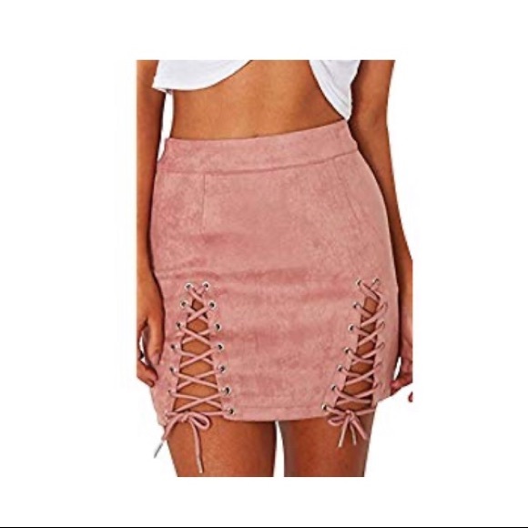Dresses & Skirts - Womens Lace Up Suede Stretch High Waist Mini Skirt